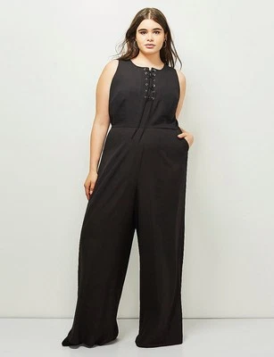 NEW LANE BRYANT PLUS SIZE 6TH & LANE BLACK LACE-UP JUMPSUIT SZ 16 - Image 1 of 4