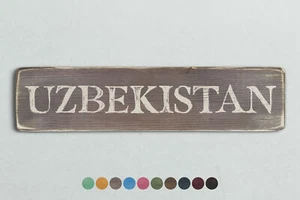 Usbekistanisches Holzschild im Vintage Stil. Shabby Chic Retro Wohngeschenk - Bild 1 von 2
