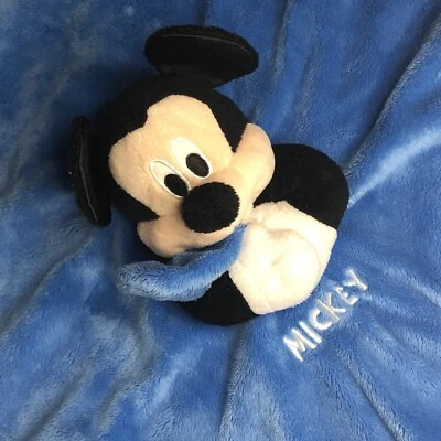 Disney Baby Mickey Mouse Blue Rattle Security Lovey Satin Trim Crinkle Ears - Image 1 of 4