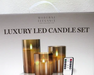 Flameless Candles LED Set of 3 Remote Control Timer Gold BATTERIES INCLUDED 6" T - Picture 1 of 14
