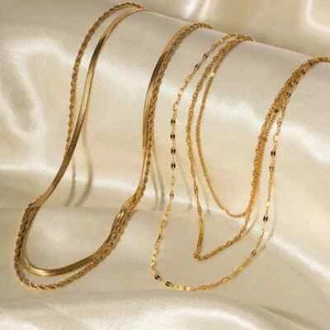 Collar multicapa de cadena de acero inoxidable de moda simple para mujer dorado hip... - Imagen 1 de 8