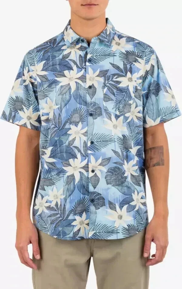 Hurley Mens Size M One and Only Lido Stretch Shirt Short Sleeve Blue Floral