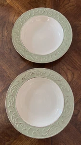 2 Pier 1 Antique Floral Pasta Soup Bowls Pasta Cereal Wide Rim Stoneware 8 7/8" - Picture 1 of 12