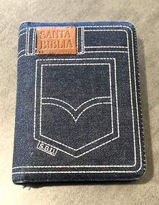 Santa Biblia Spanish Bible Denim Zipper Closure - Picture 1 of 10