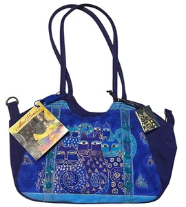 Bolso de Mano Laurel Burch Algodón Lona Cuch Indigo Gatos Arena N Sol Azul Mujeres - Imagen 1 de 23