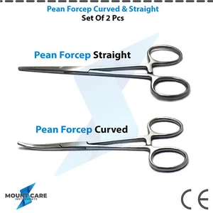 Pean Hemostat Clamps Locking Artery Forceps 14cm Straight & Curved Surgical Set - Picture 1 of 3