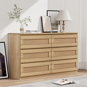 Rattan Dresser for Bedroom Modern 6 Drawer Double Dresser with Anti-Tip Kit Wood - Picture 1 of 9