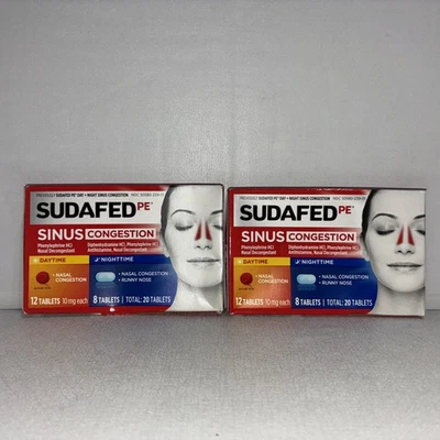 Лот из 2 Sudafed PE день и ночь пазухи давление и заторы вкладки срок годности 04/2026 - Изображение 1 из 4