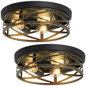 Flush Mount Ceiling Light Fixture,13 inch Rustic Metal Black 3-Light Hallway ... - Picture 1 of 6