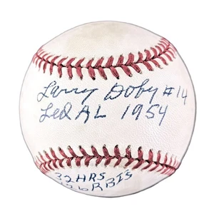 Larry Doby Signed Stat OAL Baseball 1954 AL 32 HR 126 RBI PSA PSA/DNA - Picture 1 of 3