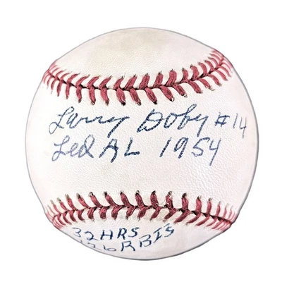 Larry Doby Signed Stat OAL Baseball 1954 AL 32 HR 126 RBI PSA PSA/DNA - Image 1 of 3