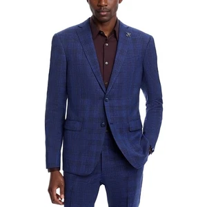 Abrigo deportivo John Varvatos para hombre 40R azul a cuadros lana seda lino blazer traje chaqueta - Imagen 1 de 10
