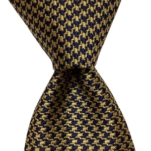 BROOKS BROTHERS Makers Men's Silk Necktie USA Designer HOUNDSTOOTH Gold/Blue GUC - Picture 1 of 3