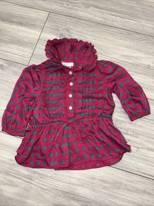Baby Girl RALPH LAUREN Pink Green Paisley Pleated L/s Dress Sz 3M EUC - Picture 1 of 3