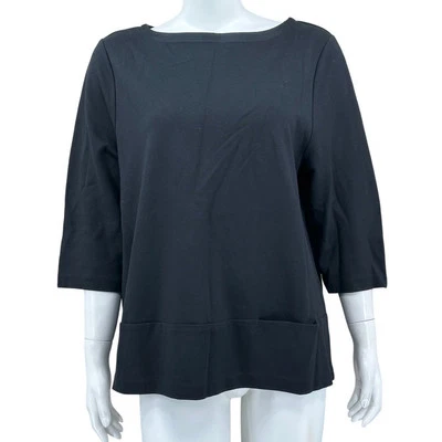 J Jill Топ женщин XL черный понте вязаный туника 3/4 рукава эластичной карманы Lagenlook - Изображение 1 из 4