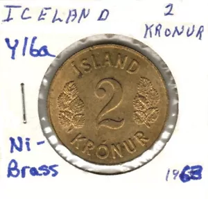 Iceland 2 Kronur, Nickel-Brass, 1963, KM16a - Picture 1 of 2