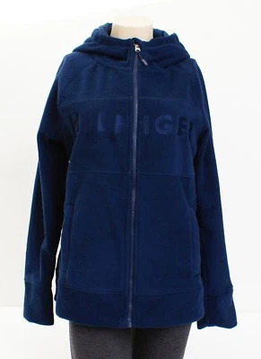 Chaqueta con capucha Tommy Hilfiger Signature azul marino polar cremallera completa para mujer  Foto 1 de 4