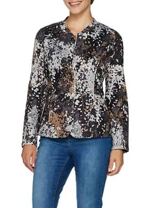 ISAAC MIZRAHI LIVE! Size XL Floral Branch Print Quilted Knit Jacket BLACK - Picture 1 of 3