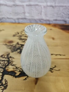 MCM White Swirled/Lattice Venetian Vase Vintage Murano Glass Italy 70s - Picture 1 of 10