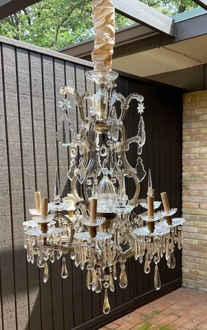 Antique Maria Theresa 8 Arm 3’ French Leaf Pendalogue Baroque Crystal Chandelier Cover