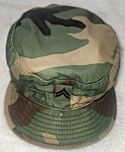 Vintage US Military Army Woodland Camo Hat Field Cap Equa Ind Ear Flap 7 3/8 - Picture 1 of 6