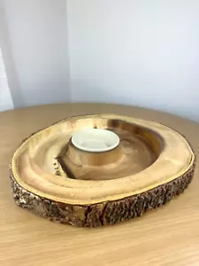 Lipper International Acacia Bark Round Dipping Platter with Ceramic Bowl - Picture 1 of 8