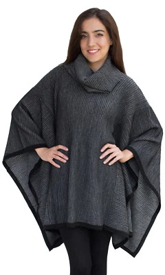 Women's Superfine Alpaca Wool Knitted Turtleneck Poncho - Image 1 of 4