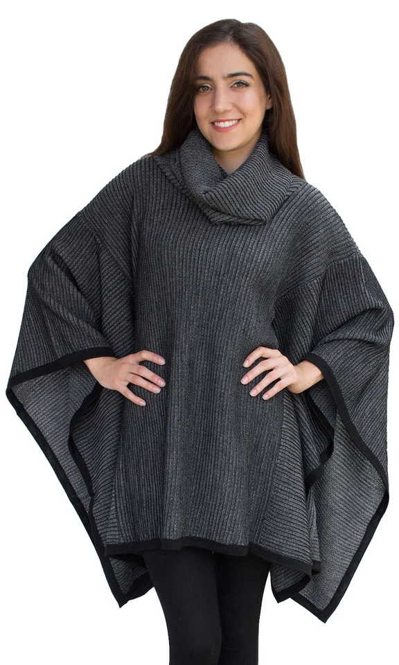 Women's Superfine Alpaca Wool Knitted Turtleneck Poncho - Image 1 of 4