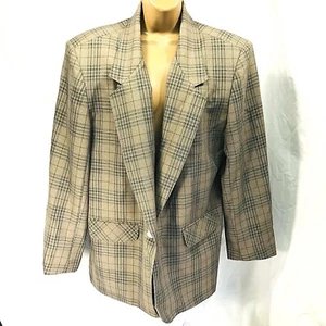 Alfred Dunner Blazer Women 16 Jacket Tartan Plaid Business Beige Brown Blue USA - Picture 1 of 11