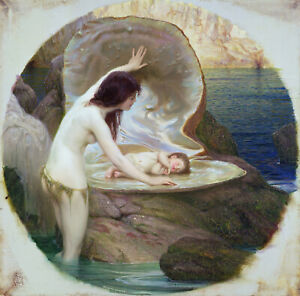 Herbert James Draper - A Water Baby (1900) Nude Signed -17" x 22" Fine Art Print