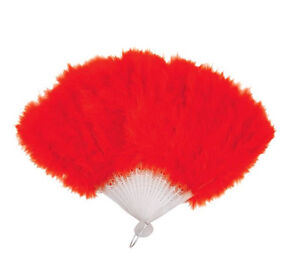 BLACK RED & WHITE FEATHER HAND FAN LADIES BURLESQUE FANCY DRESS COSTUME