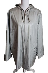 Vintage Komitor Silver Hooded Rain Coat Sz 1X Zip-Up Utility Windbreaker Jacket - Picture 1 of 16