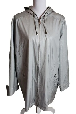 Vintage Komitor Silver Hooded Rain Coat Sz 1X Zip-Up Utility Windbreaker Jacket - Image 1 of 4