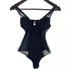La Perla Bodysuit Sz 1 Black Mesh Sheer High Leg Underwire Padded Thong Back New - Picture 1 of 9