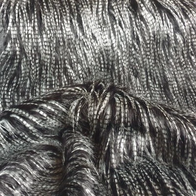 Webpelz Langhaar weiches Kunstfell Stoff Fell Schwarz Hellgrau gestreift Deko - Bild 1 von 4