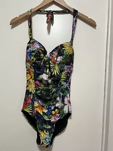 Seafolly Halter One Piece Ruched Swimsuit Women’s Size 8 Tropical Pattern - Picture 1 of 7