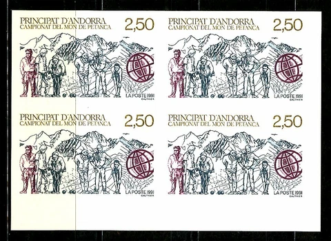Andorra Not Indented Yvert 407 Chpts Monde Petanque 1991 Bloc Of 4 Value 122 E Cover