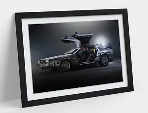 COCHE DE LOREAN BACK TO THE FUTURE - PÓSTER ENMARCADO ARTE IMAGEN IMPRESIÓN OBRA DE ARTE - NEGRO - Imagen 1 de 10