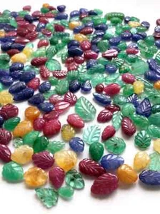 Multi Sapphire Carved Leafs 10 Pcs Lot Natural Loose Gemstone - Picture 1 of 10