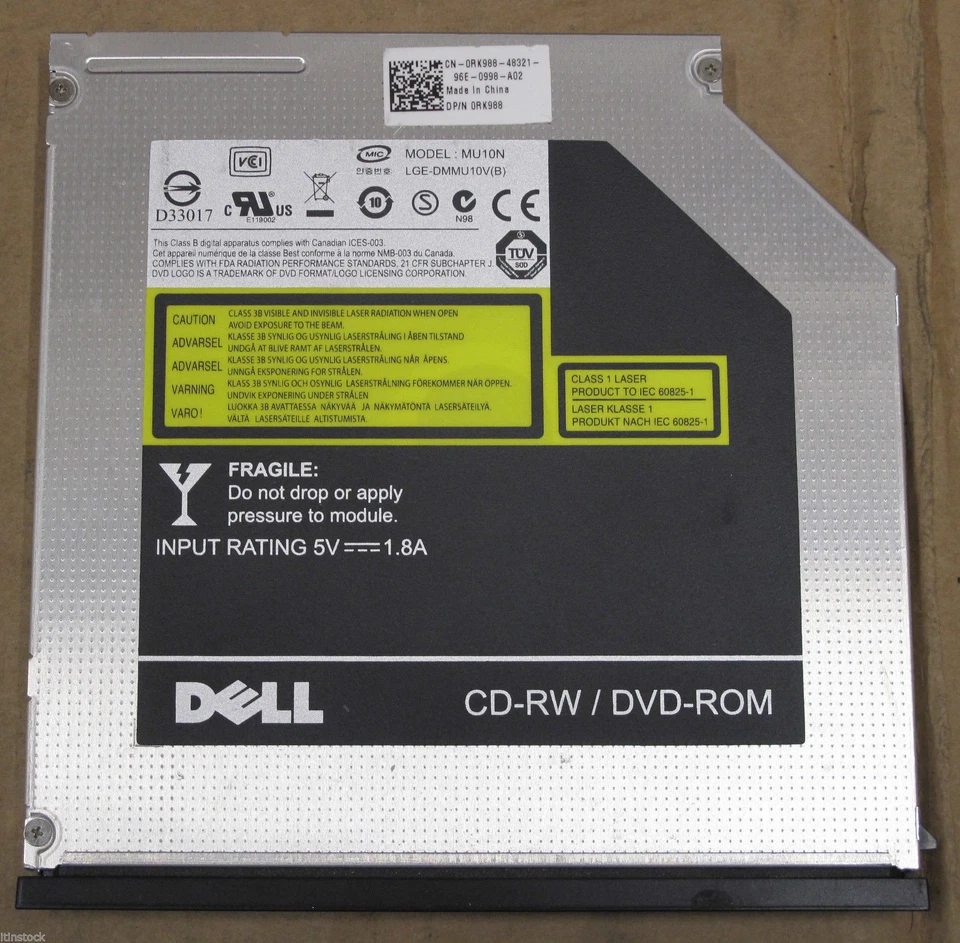 Dell MU10N 9.5mm Combo 8x DVD-ROM 24x24x24 CD-RW SATA Drive 5V-1.8A DP/n 0RK988 - Image 1 of 1