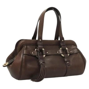 BALLY Hand Bag Leather Dark Brown Auth BA1760 - Picture 1 of 24