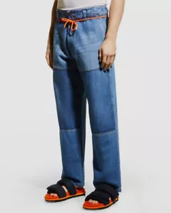 $470 Just Cavalli Men's Blue Wide-Leg Worker Jeans Pants Size 52 - Picture 1 of 3