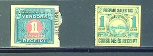 Briefmarken USA - Bundesstaat Ohio 1 ¢ Verkäuferbeleg und Verbraucherbeleg - Bild 1 von 1