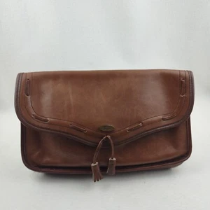 Authentic Vintage BASS Leather Clutch Purse Handbag Brown With Tussles GH Bass - Picture 1 of 12