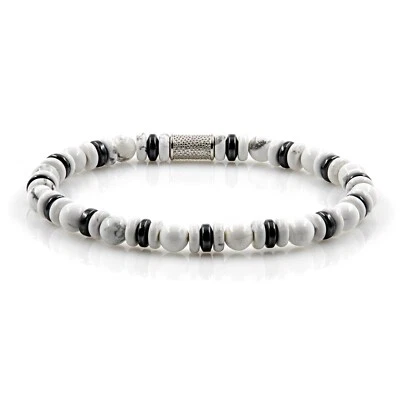 Perlenarmband Howlith 6mm Perlen Disk AT 925 Sterling Silber Bracelet - Bild 1 von 4