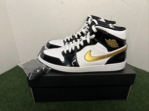 Size 11 - Jordan 1 Mid Patent Black Gold 2019 852542-007 VNDS - Picture 1 of 9