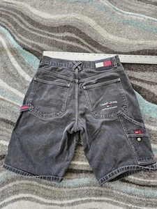 Vintage Tommy Hilfiger Carpenter Jeans Shorts Baggy Schwarz Denim Y2K 90er Herren 28 - Bild 1 von 9