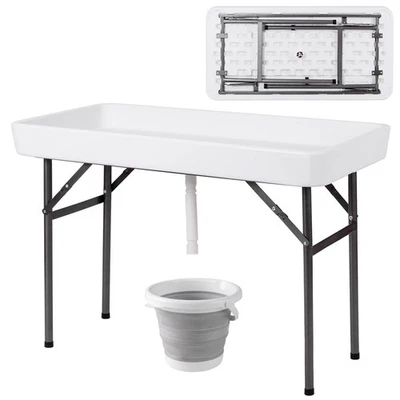 4 Foot Party Ice Cooler Folding Table Plastic with Matching Skirt White New - Image 1 of 4