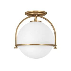 1-Light Semi-Flush Mount with Metal Yoke and Ring in Heritage Brass with Etched - Picture 1 of 1