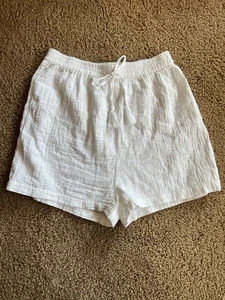 Goa Beachwear By Japana White 100% Cotton Shorts Size Lg Bathing Suit Cover Up - Picture 1 of 4
